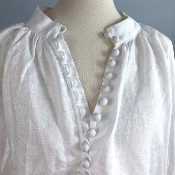 Lunar Fox White Linen Peasant Blouse Button Down Top Wide Sleeves L XL Hansel - Picture 10 of 14